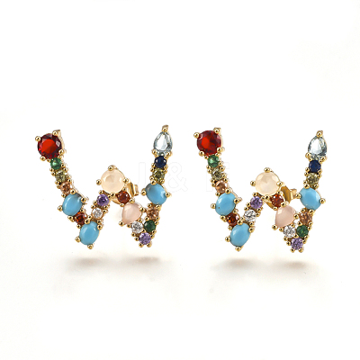 Brass Micro Pave Cubic Zirconia Ear Studs EJEW-S201-41W-1