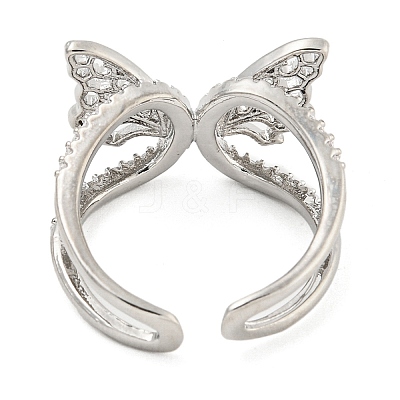 304 Stainless Steel Cubic Zirconia Open Cuff Ring for Women RJEW-S406-05P-01-1
