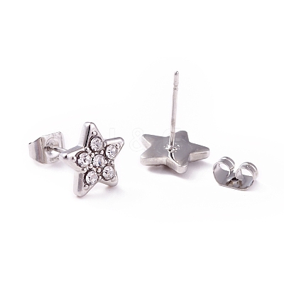 Crystal Rhinestone Star Stud Earrings EJEW-I278-02P-1