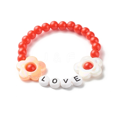 Love Flower Beads Stretch Bracelet for Kid BJEW-JB06954-1