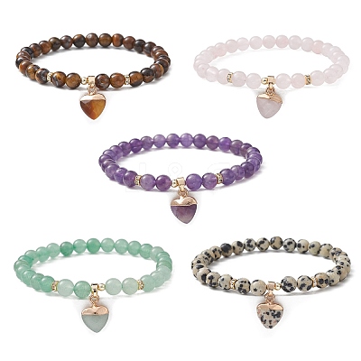 Natural Mixed Gemstone Round Beaded Stretch Bracelets BJEW-JB09727-1
