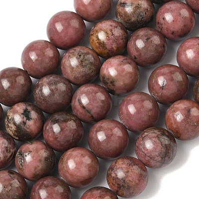 Natural Rhodonite Round Bead Strands G-J302-10-12mm-01-1