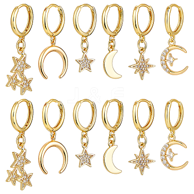 6 Pairs Brass Micro Pave Clear Cubic Zirconia Hoop Earrings EJEW-PH01464-1