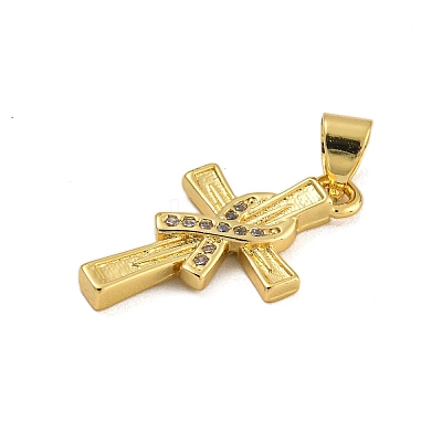 Rack Plating Brass Micro Pave Cubic Zirconia Pendants KK-C074-57G-03-1