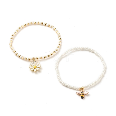 2Pcs Glass Seed Beaded Stretch Bracelets Set BJEW-JB08088-03-1