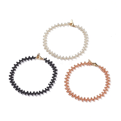 3Pcs 3 Color Japanese Rocailles Seed Beaded Anklets Set for Women AJEW-AN00473-1