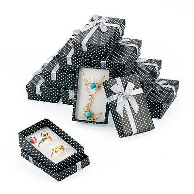 Polka Dot Print Cardboard Jewelry Gift Boxes with Bowknot CON-TAC0001-10E-1