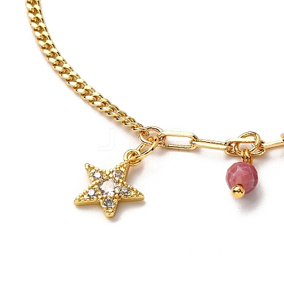 Brass Cubic Zirconia Charm Chain Bracelets BJEW-JB12364-01-1