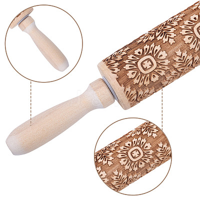 Flower Print Wood Rolling Pin AJEW-WH0314-689A-1