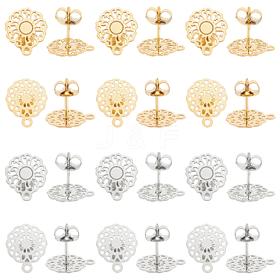 24Pcs 4 Style 304 Stainless Steel Stud Earring Findings STAS-UN0040-81-1