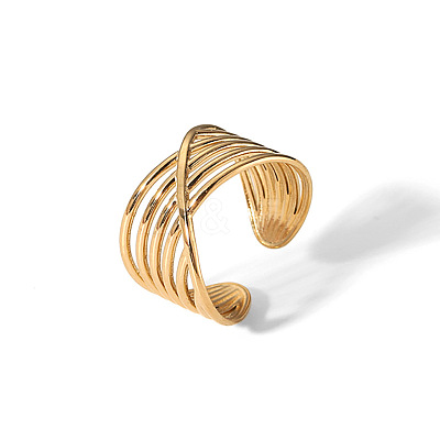 304 Stainless Steel Cross Hollow Web Cuff Ring Unique Design KZ3825-2-1
