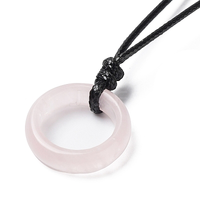 Natural Mixed Stone Ring Pendant Necklace with Waxed Cords NJEW-R262-01B-1