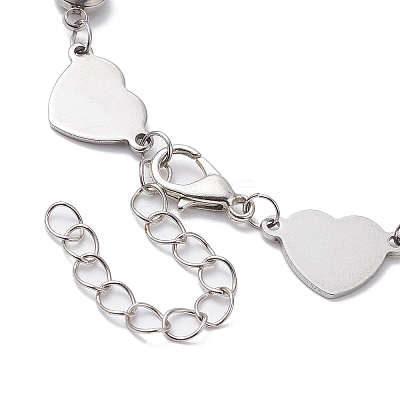 Stainless Steel Heart Link Chain Bracelet with Cubic Zirconia BJEW-JB10170-1