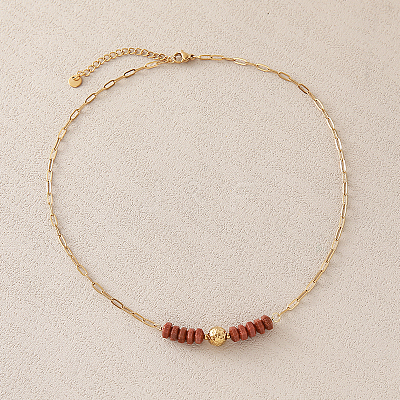 Synthetic Goldstone Hexagon Heishi Beads & 304 Stainless Steel Paperclip Chain Necklace & Bracelets for Women SG1071-3-1