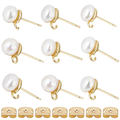 6 Pairs Natural Pearl Round Stud Earrings Findings KK-BBC0011-16-1