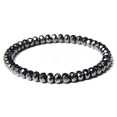6MM Synthetic Non-magnetic Hematite Faceted Geometric Beaded Stretch Bracelets WGA5C5D-03-1