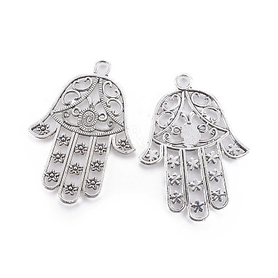 Tibetan Style Alloy Big Hamsa Hand/Hand of Fatima /Hand of Miriam Pendants X-TIBEP-16901-AS-NR-1