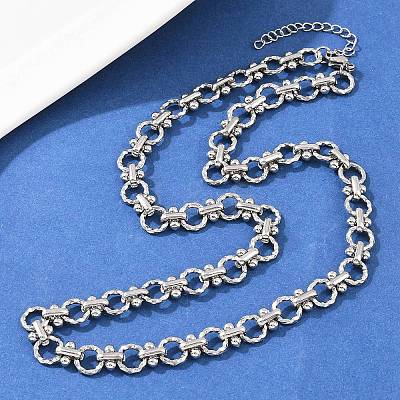 8MM 304 Stainless Steel Textured Ring Link Chain Necklaces NJEW-Z105-04P-01-1
