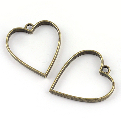 Rack Plating Alloy Heart Open Back Bezel Pendants PALLOY-S047-12F-FF-1
