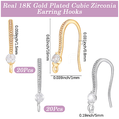 16Pcs 2 Colors Brass Cubic Zirconia Earring Hooks KK-BBC0027-64-1