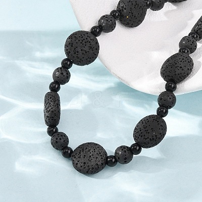 Natural Lava Rock Coin Beaded Necklaces GG-CBA922D-06A-1