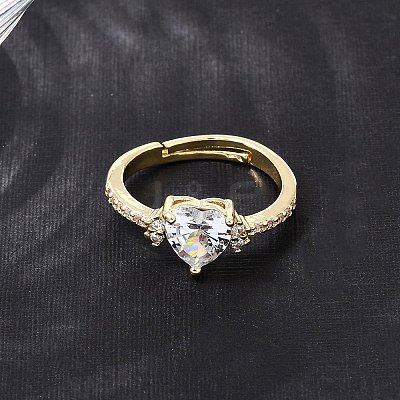 Brass Micro Pave Cubic Zirconia Cuff Open Rings CU-CBA5C10-09G-1