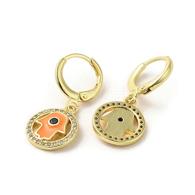 Hamsa Hand Golden Brass Dangle Leverback Earrings EJEW-Q797-10G-04-1