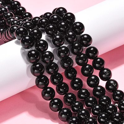 Synthetic Black Stone Beads Strands GSR12mmC044-1