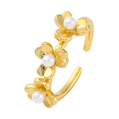 Flower Brass Open Cuff Rings for Women RJEW-G341-01G-1