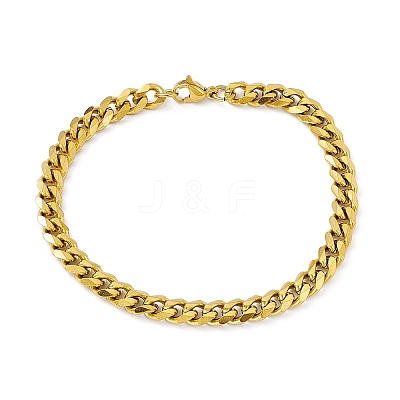 PVD Vacuum Plating 201 Stainless Steel Curb Chain Bracelet with 304 Stainless Steel Clasps for Men Women BJEW-M235-02A-G-1