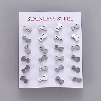 Tarnish Resistant 304 Stainless Steel Kitten Stud Earrings EJEW-F227-11P-1