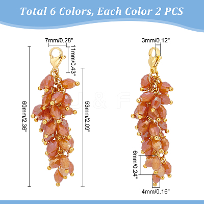 12Pcs 6 Colors Electroplate Glass Cluster Beads Pendant Decorations HJEW-UN0001-04-1
