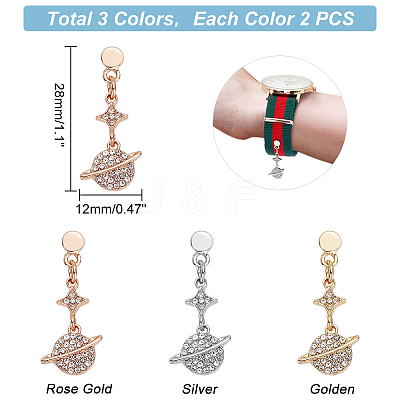 6Pcs 3 Colors Alloy Star and Planet Watch Band Studs MOBA-PH0001-13-1