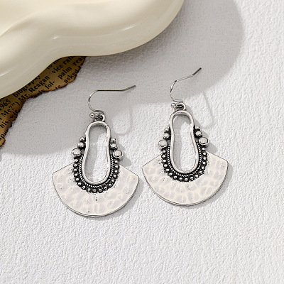 Bohemian Style Fan Alloy Imitation Leather Cord Dangle Earrings FS-WGA2883-01-1