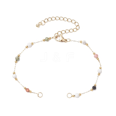 304 Stainless Steel & Faceted Round Gemstone Link Chain Bracelet Making AJEW-JB01346-1