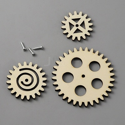Unfinished Wood Gear Sets AJEW-WH0258-672-1