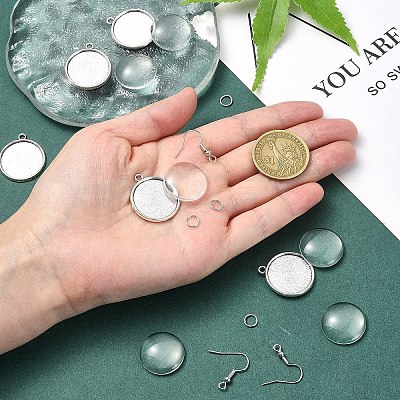 DIY Dome Alloy Flat Round Dangle Earring Pendant Making Kits DIY-YW0010-12-1