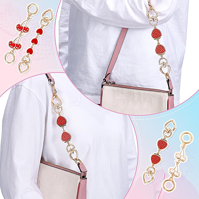 6Pcs 6 Styles Cherry Heart Strawberry Alloy Enamel & Aluminum Link Purse Strap Extenders AJEW-PH0006-09-1