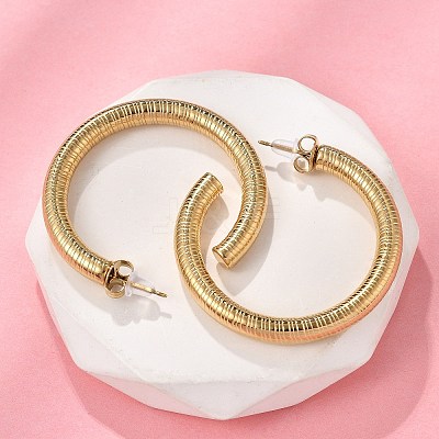 304 Stainless Steel Textured C-Shaped Stud Earrings EJEW-V016-09G-01-1