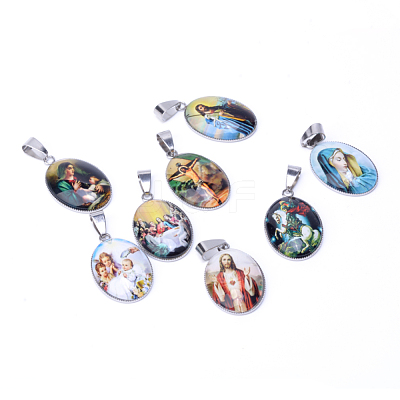 Jesus & Virgin Mary Theme Glass Pendants X-GLAA-R193-P-1
