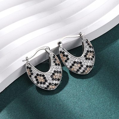 Brass Micro Pave Cubic Zirconia V-Shaped Hoop Earrings EJEW-H165-06P-1