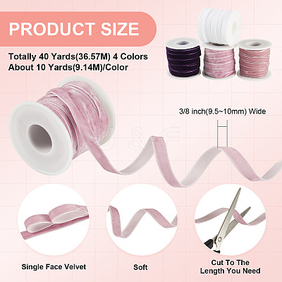 40 Yards 4 Colors Single Face Velvet Ribbon SRIB-TA0001-35C-1