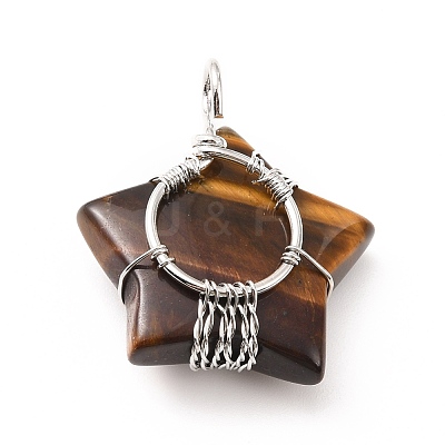 Natural Tiger Eye Pendants G-D458-04P-03-RS-1