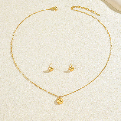 Stainless Steel Half Round Pendant Necklace & Stud Earrings Sets for Women UL7820-1
