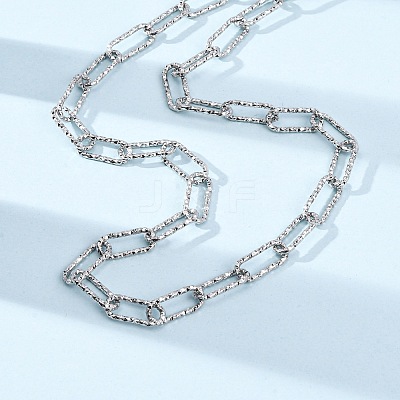 304 Stainless Steel Textured Paperclip Chain Necklaces for Women Men NJEW-A052-01P-1