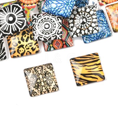20Pcs Printed Glass Square Cabochons GGLA-FS0001-18-1