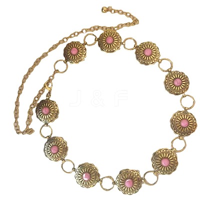 Ethnic Style Alloy with Dyed Synthetic Turquoise Flower Link Chain Waist Belly Chains for Women FS-WGC6A5F-01-1