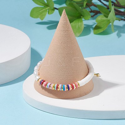 Natural Pearl & Polymer Clay Beaded Bracelet BJEW-TA00085-1