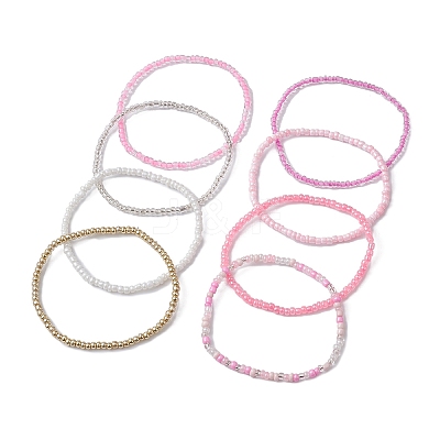 8Pcs 8 Color Glass Seed Beaded Stretch Bracelets Set for Women BJEW-JB09661-01-1