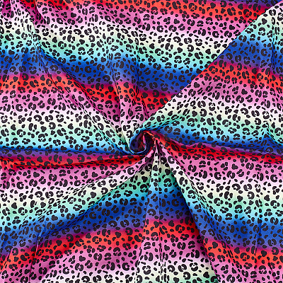 Leopard Print Rainbow Pattern Polycotton Fabric DIY-WH0028-18B-1